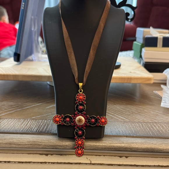 Jewelry - Elegant Cross Pendant Necklace with Red and Black Accents